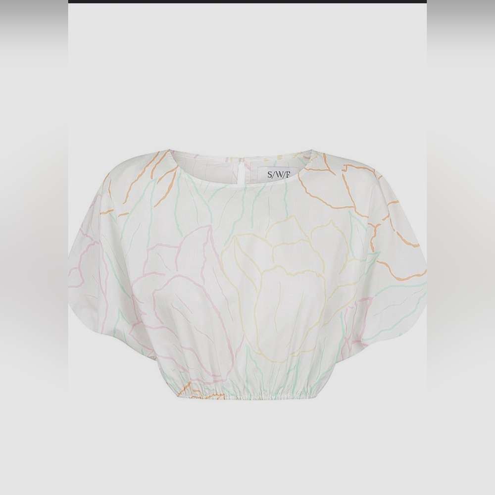 S/W/F White Floral Balloon Sleeve Crop Blouse
